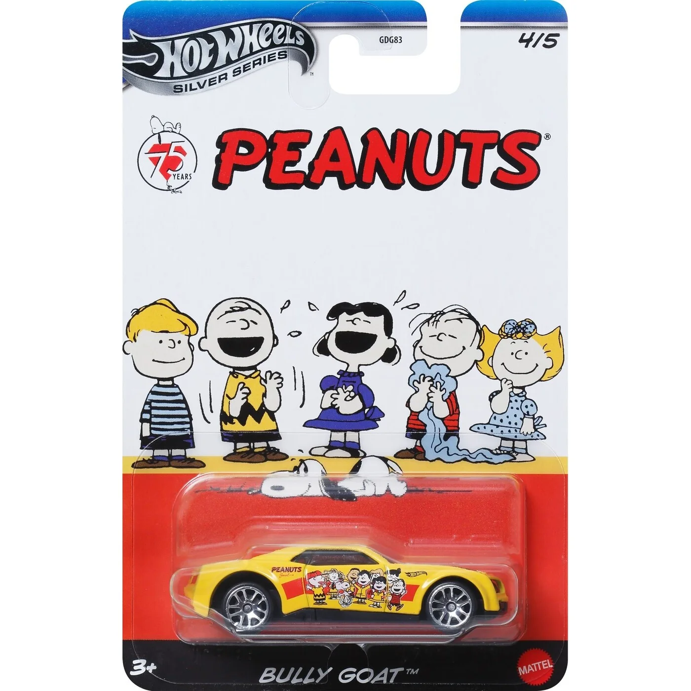Mattel Hot Wheels – Αυτοκινητάκι, Peanuts Snoopy 2025 Silver Series, Bully Goat (4/5) JCB83 (GDG83/JDY88) 