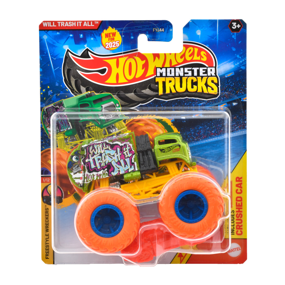 Mattel Hot Wheels - Monster Trucks, Freestyle Wreckers, Will Trash It All (1/12) JCF04 (FYJ44)