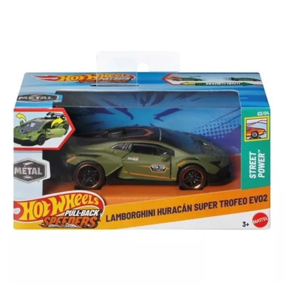 Mattel Hot Wheels - Pull-Back Speeders, Street Power, Lamborghini Huracan Super Trofeo EV02 (3/4) JCM02 (HPR70/HPT04)