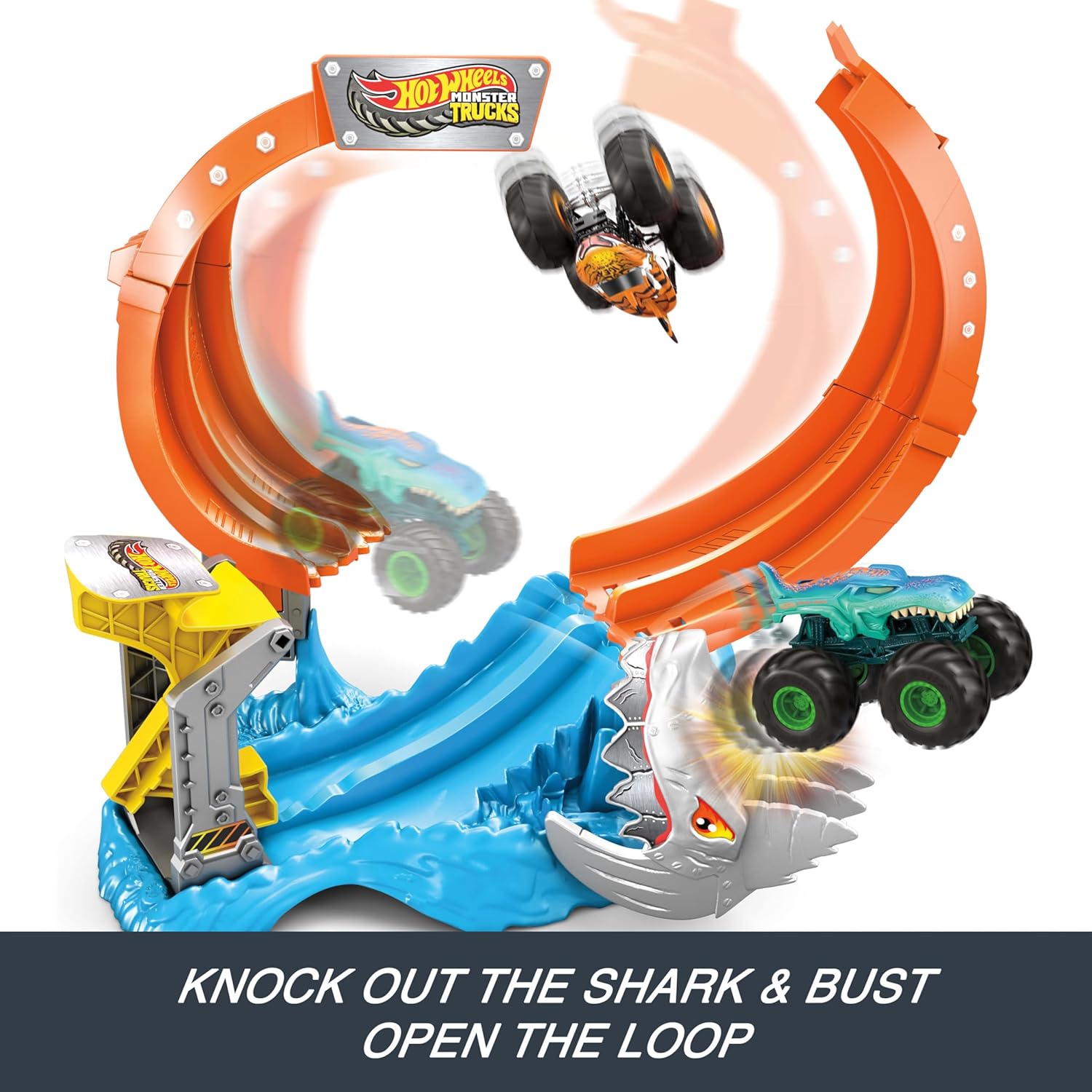 Mattel Hot Wheels - Monster Trucks, Sharks Vs Dinos, Spiral Shark Smash JFR08