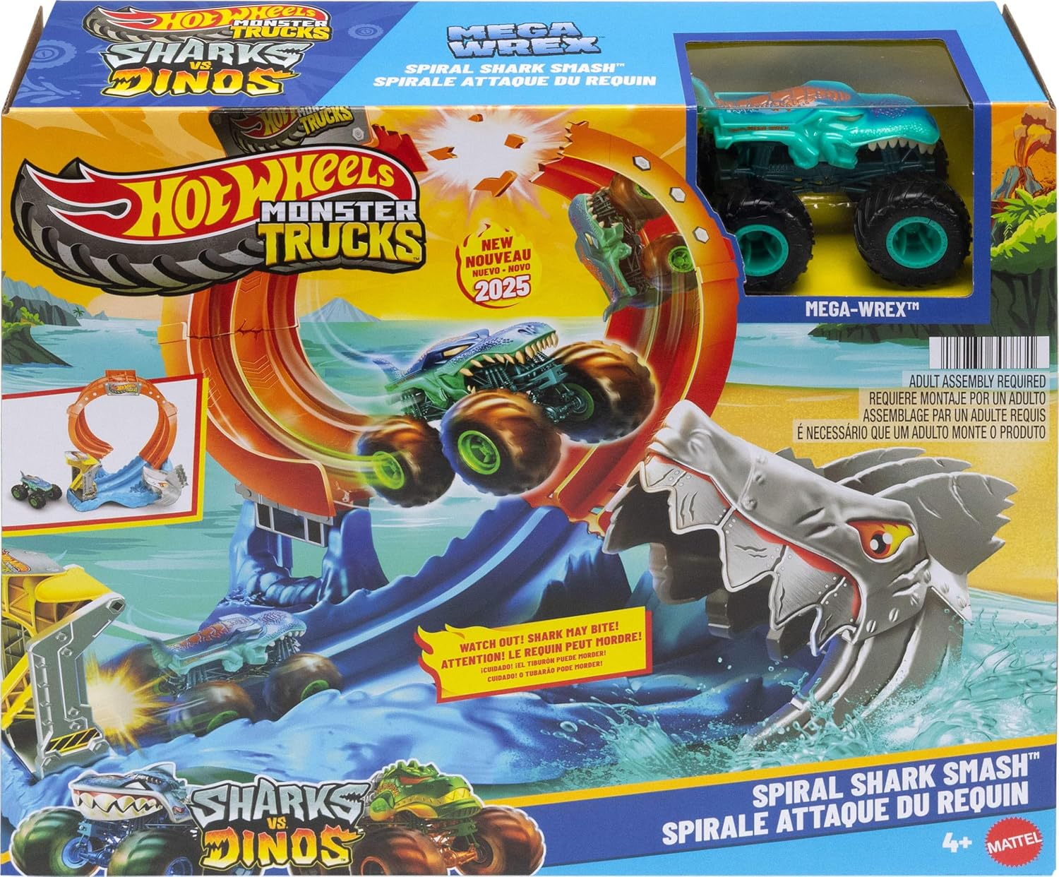Mattel Hot Wheels - Monster Trucks, Sharks Vs Dinos, Spiral Shark Smash JFR08