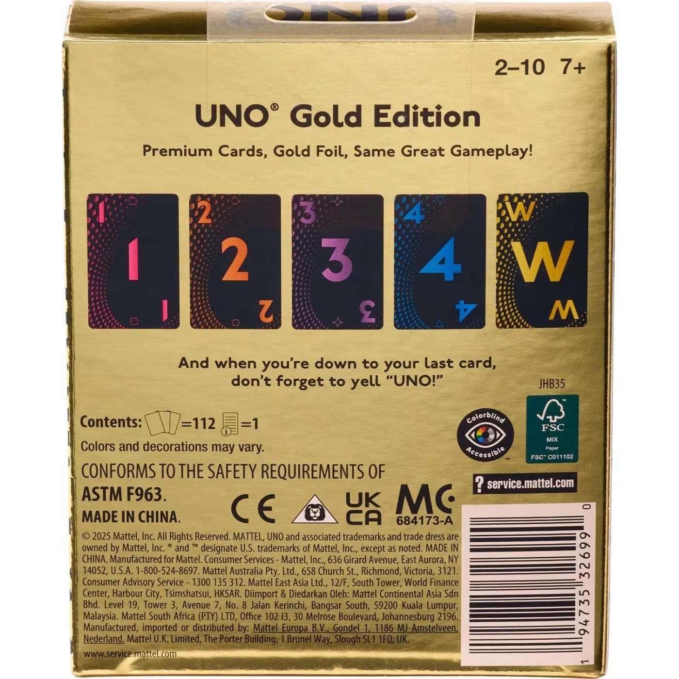 Mattel - Επιτραπέζιο Uno, Gold Premium JHB35