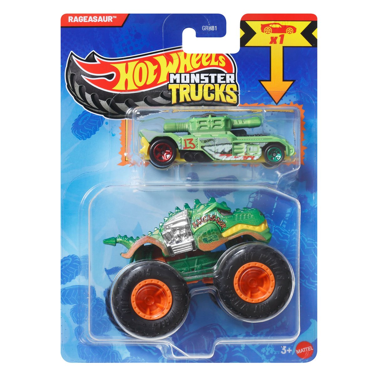 Mattel Hot Wheels - Monster Truck Με Αυτοκινητάκι, Rageasaur JJT55 (GRH81)