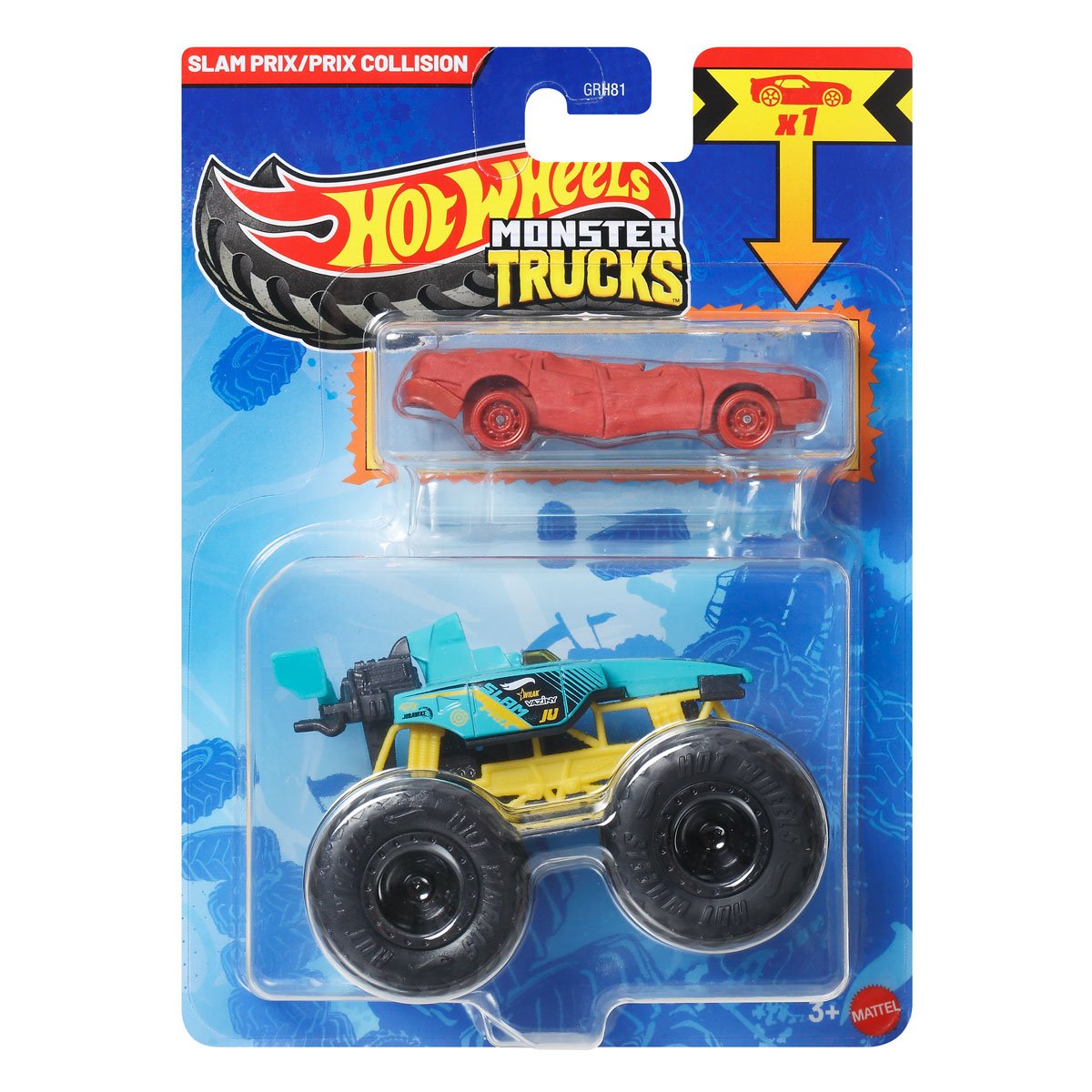 Mattel Hot Wheels - Monster Truck Με Αυτοκινητάκι, Slam Prix/Prix Collision JJT57 (GRH81)