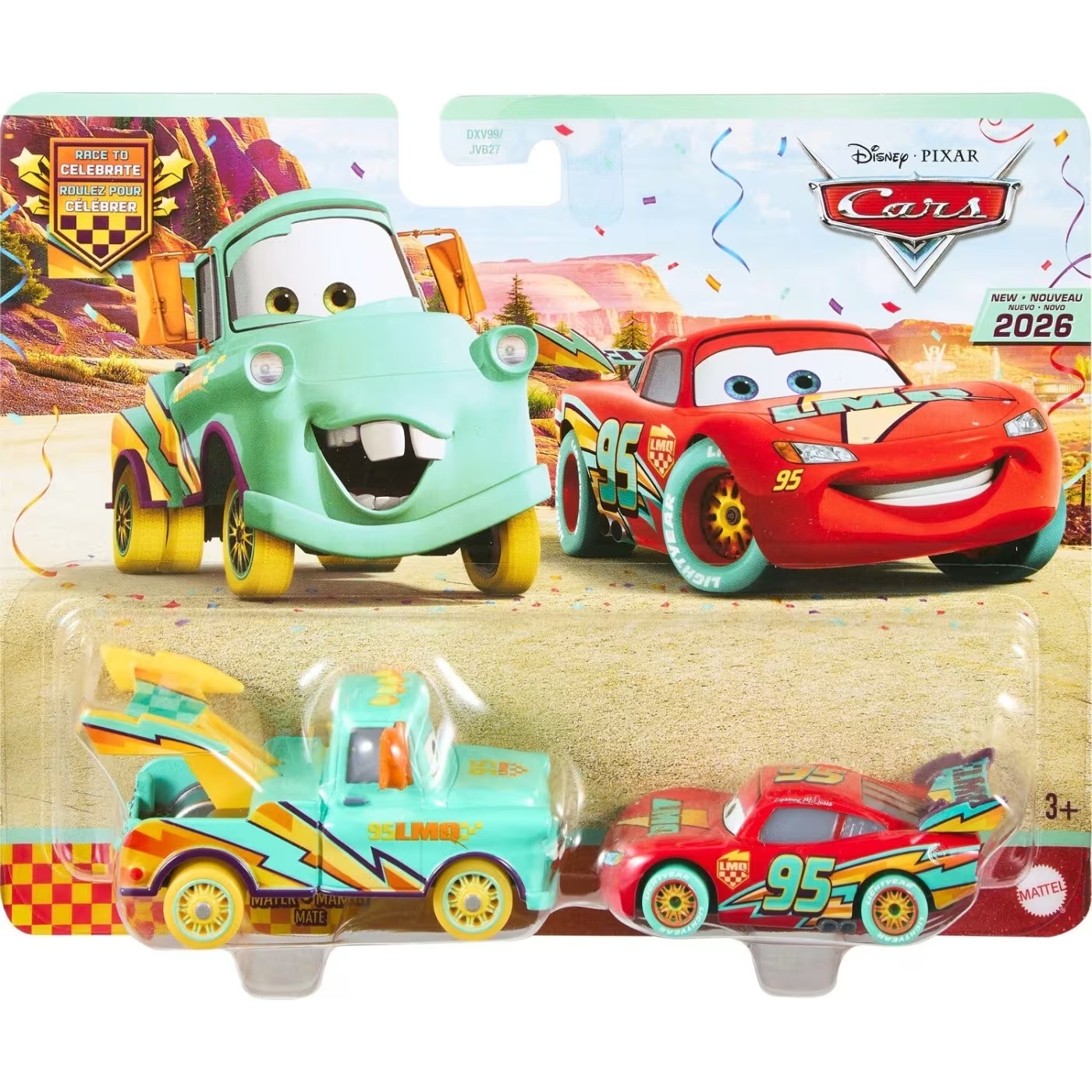 Mattel Cars - Σετ Με 2 Αυτοκινητάκια, Race To Celebrate, Mater & Lighhtinng McQueen JKW75 (DXV99/JVB27)