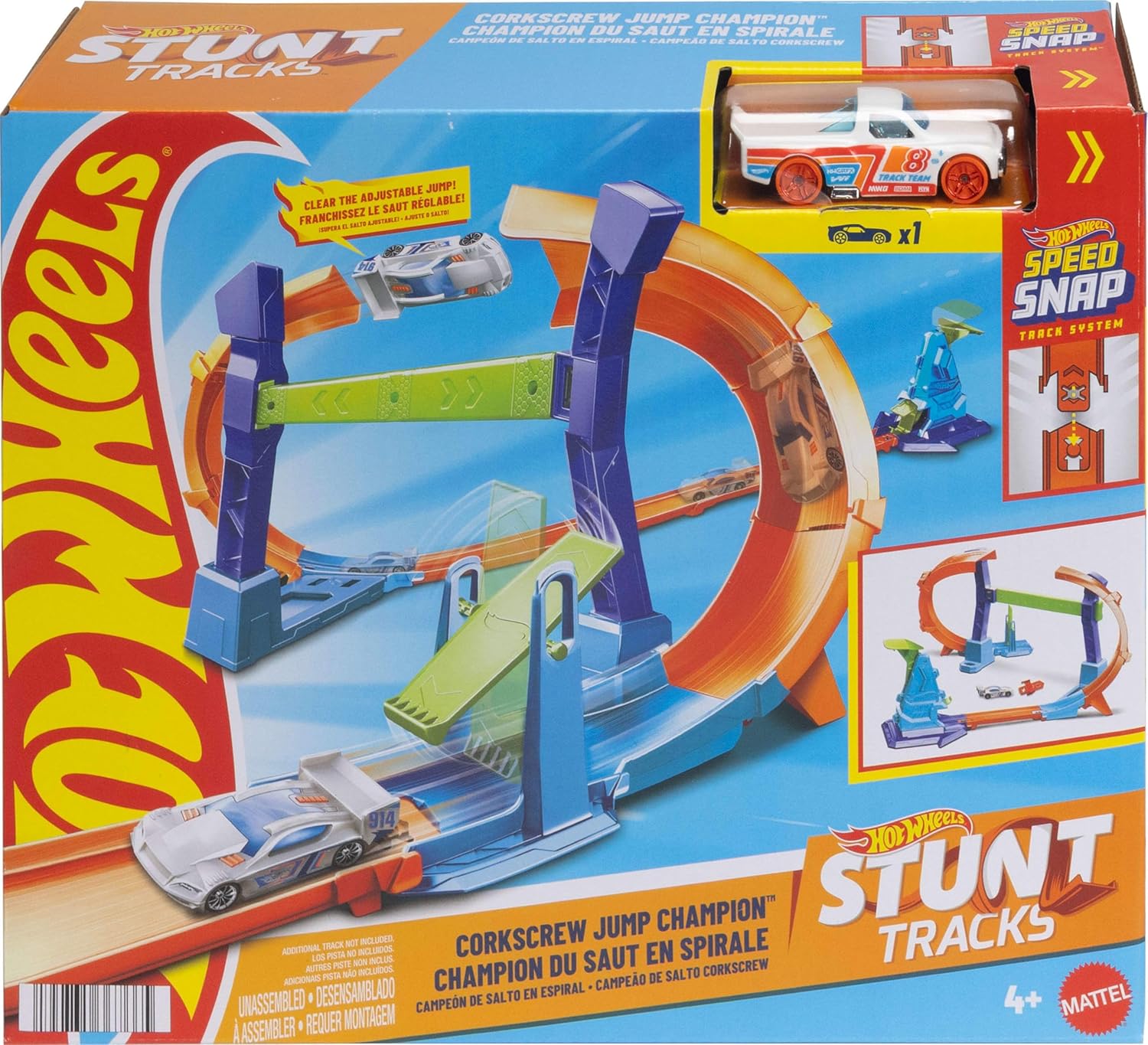 Mattel Hot Wheels - Stunt Tracks, Corkscrew Jump Champion JLM91 (JLM90)