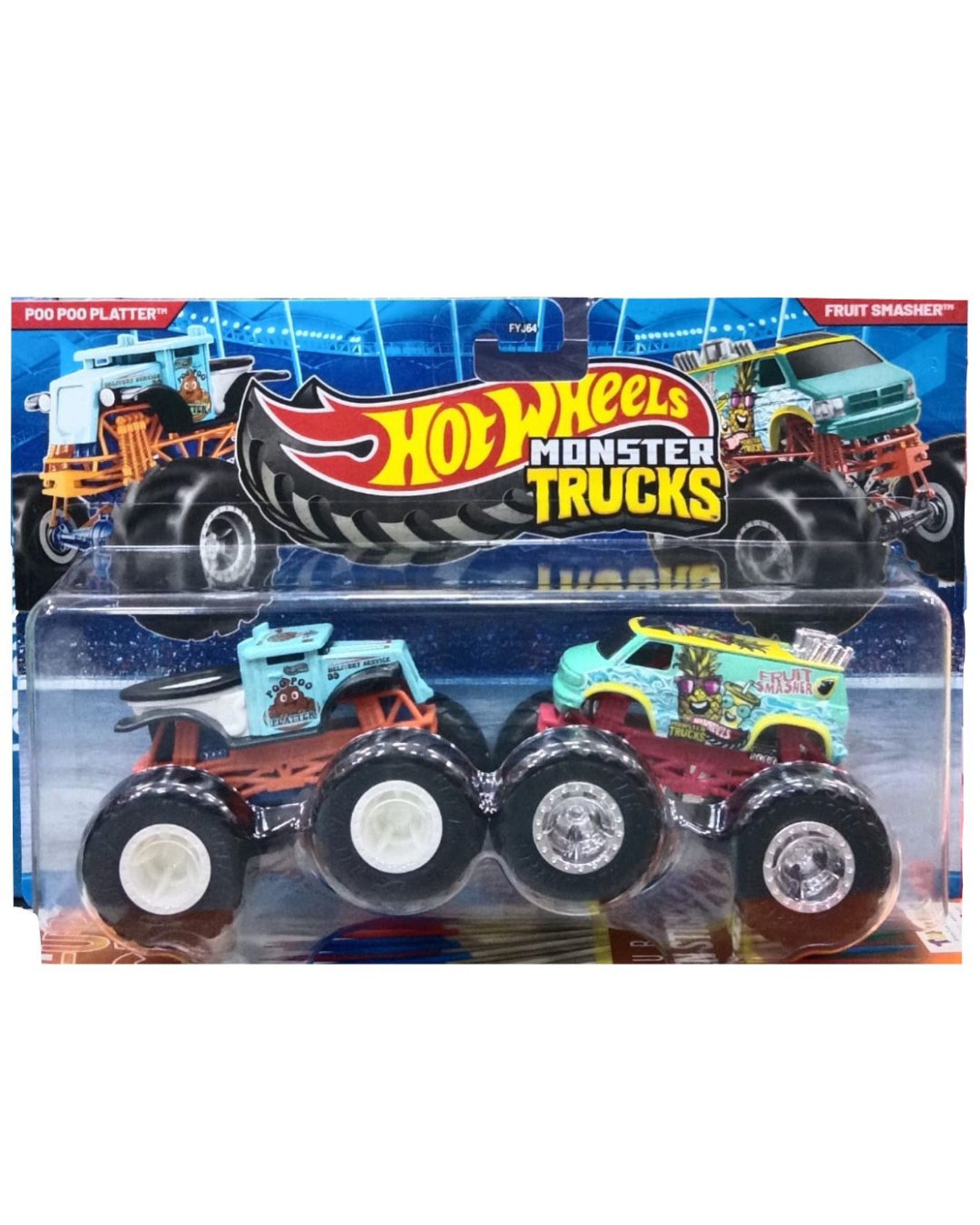 Mattel Hot Wheels - Monster Trucks, Demolition Doubles, Poo Poo Platter Vs Fruit Smasher JLV89 (FYJ64)