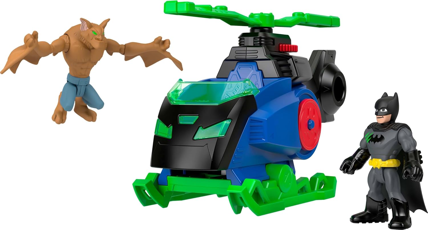 Fisher Price - Imaginext, DC Super Friends - Batcopter Vs Man-Bat Figures &Vehicle JML97