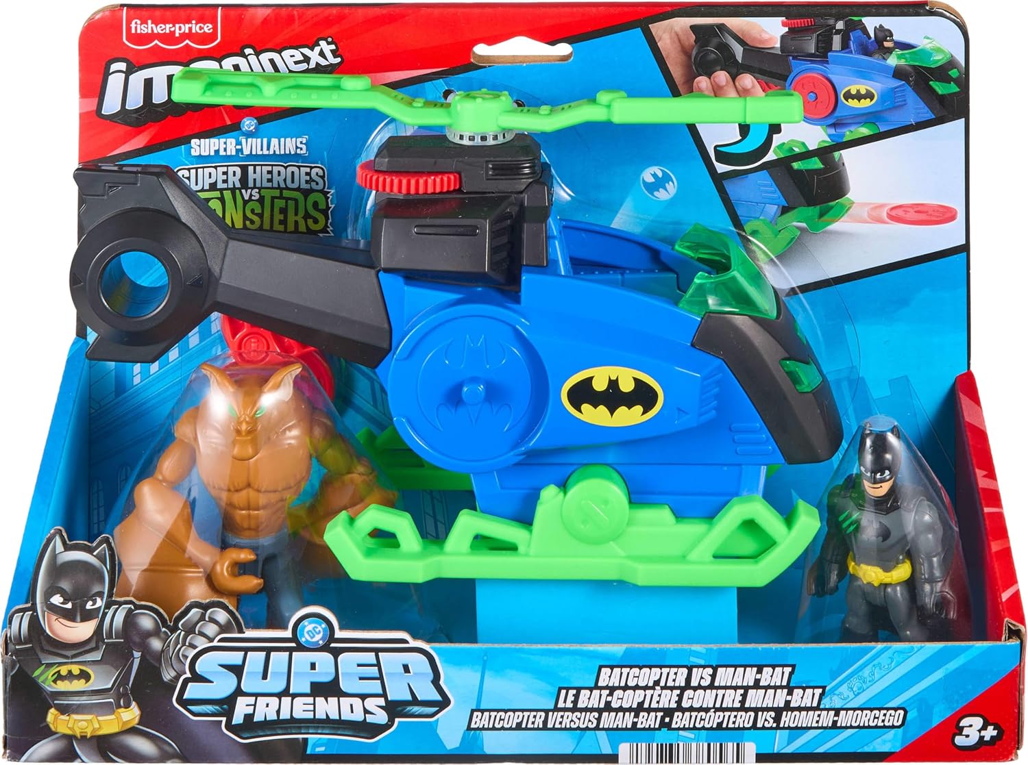 Fisher Price - Imaginext, DC Super Friends - Batcopter Vs Man-Bat Figures &Vehicle JML97