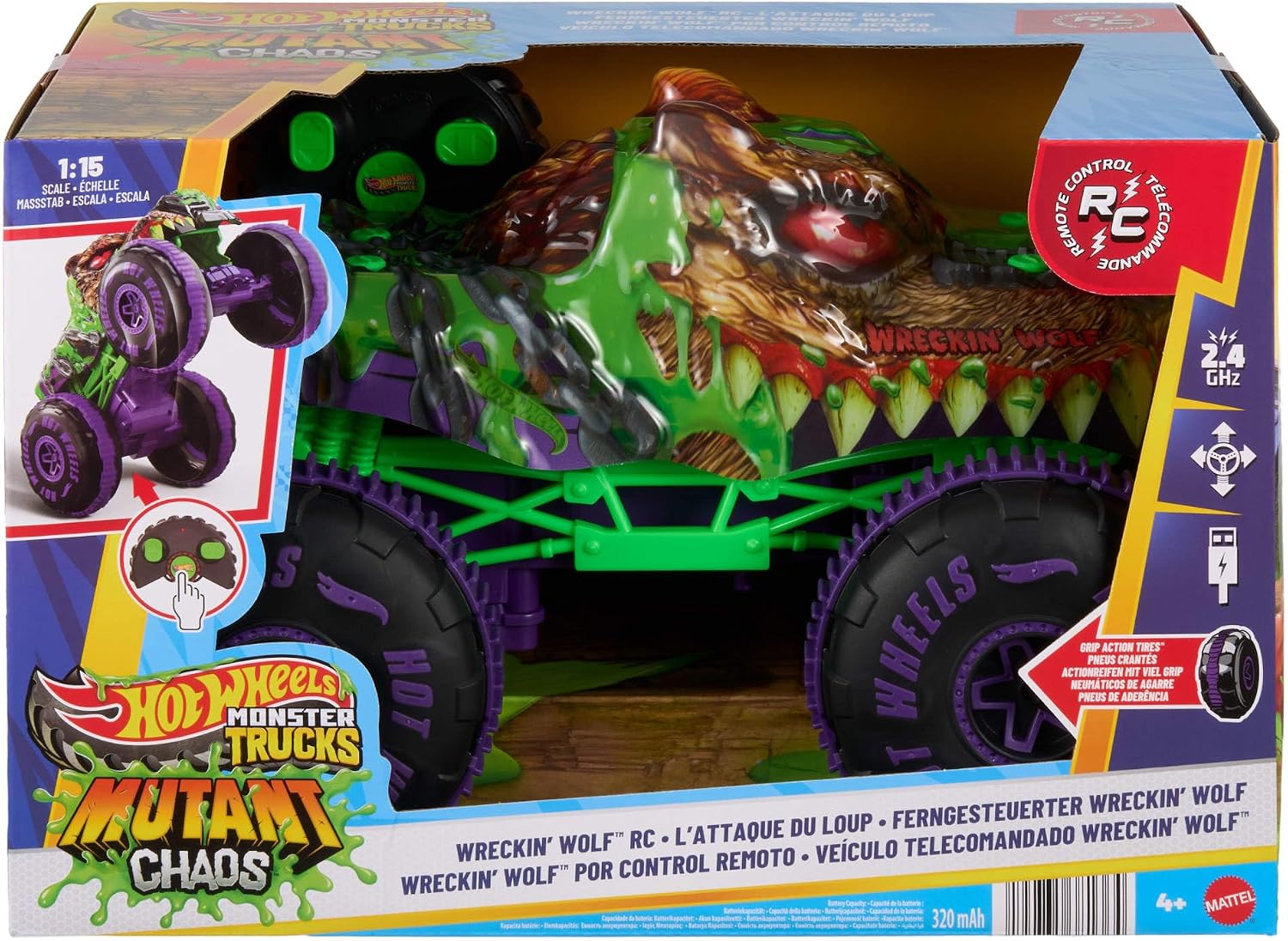 Mattel Hot Wheels - Τηλεκατευθυνόμενο Monster Trucks Mutant Chaos Wreckin’ Wolf RC Vehicle JMM77