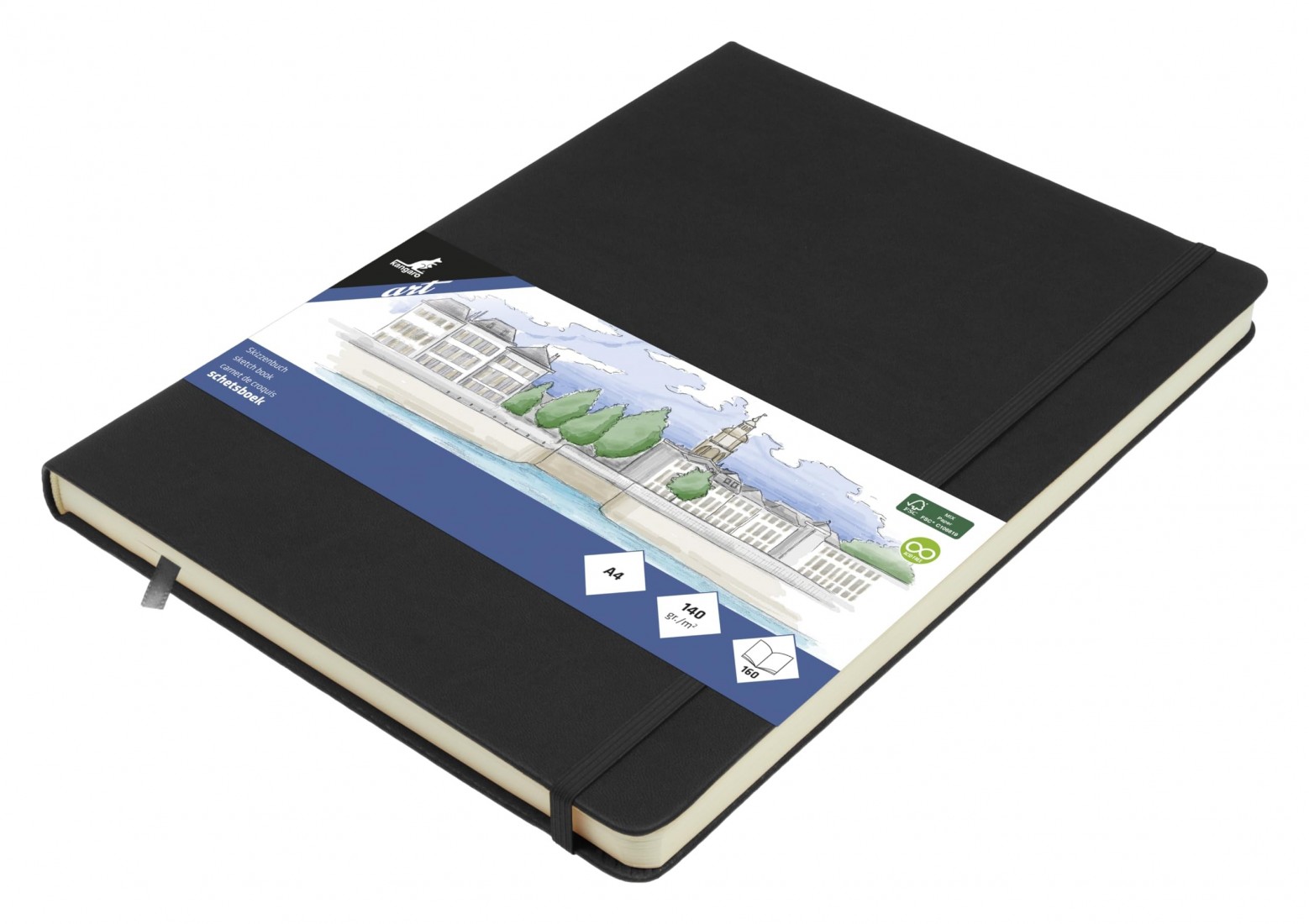 Kangaro - Sketchbook Με Σκληρό Εξώφυλλο Και Λάστιχο, Black A4 80 Φύλλα K-861240