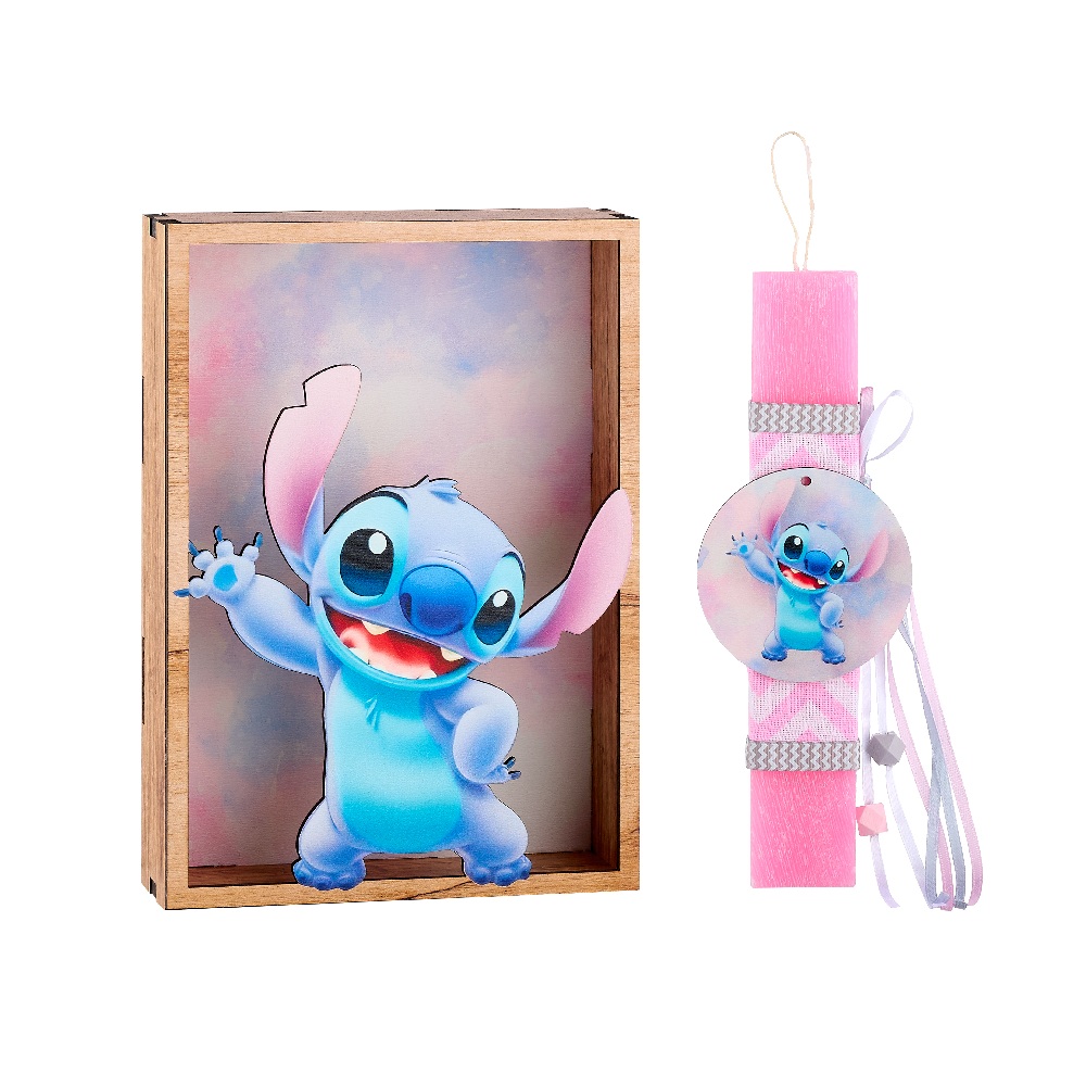 Adorex - Λαμπάδα Ροζ, Ξύλινο Καδράκι Με Stitch P1017-1