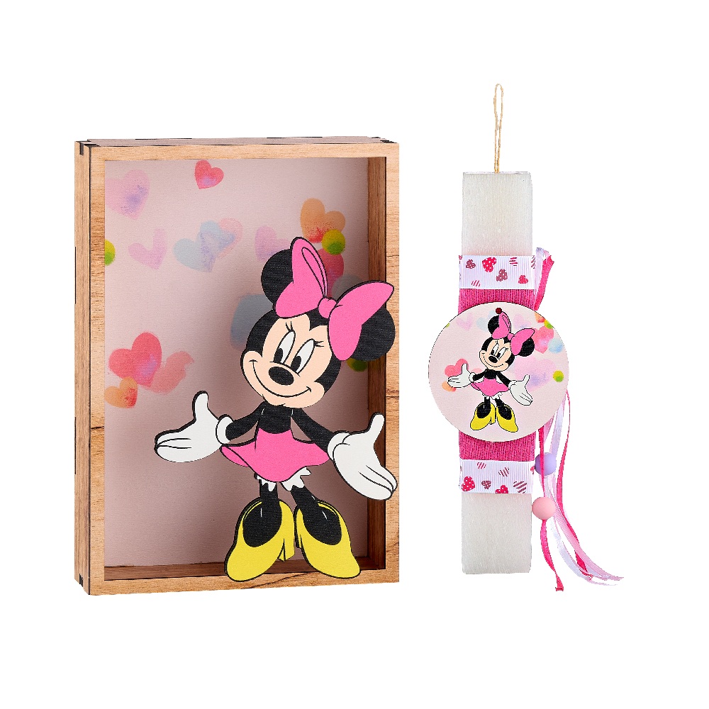 Adorex - Λαμπάδα Λευκή, Ξύλινο Καδράκι Με Minnie Mouse P814-1