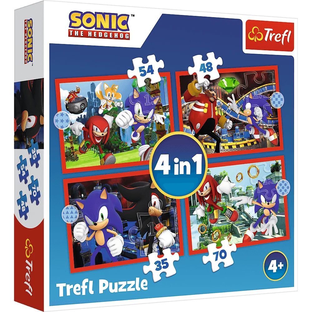 Trefl - Puzzle 4 in 1, The Adventures Of Sonic 35/48/54/70 Pcs 34625