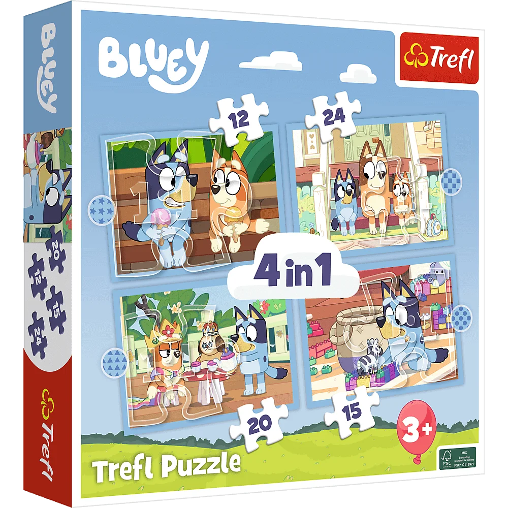 Trefl - Puzzle 4 in 1, Bluey And His World 12/15/20/24 Pcs 34637