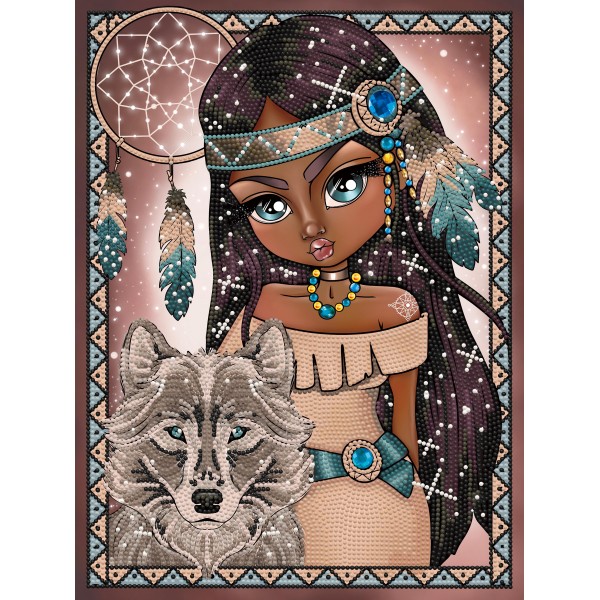 Diamond Dotz - Ψηφιδωτό, Indian Girl With Wolf DD7.075