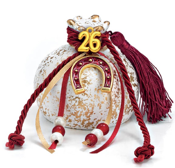 Adorex - Γούρι Κεραμικό Ρόδι Λευκό-Χρυσό & Πέταλο EG-22242