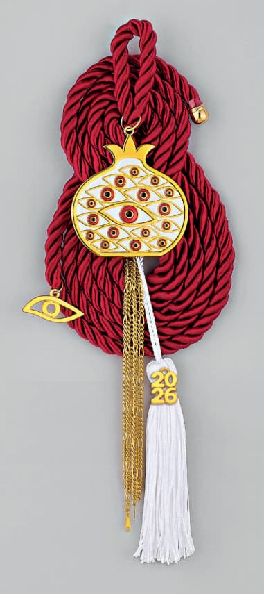 Adorex - Κρεμαστό Γούρι Με Μεταλλικό Ρόδι Με Μάτι, Κόκκινο EG-24088