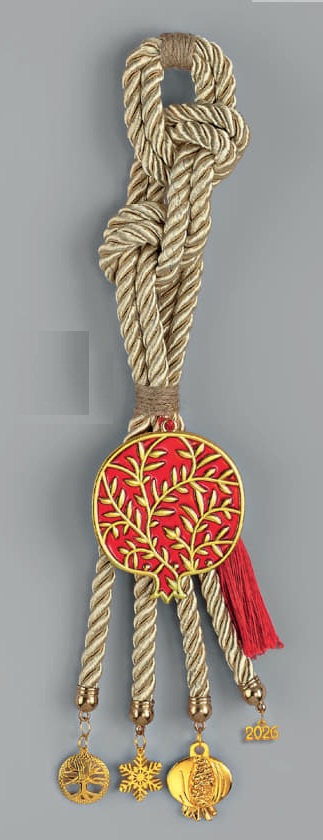 Adorex - Κρεμαστό Γούρι Με Μεταλλικό Ρόδι Κόκκινο EG-25024