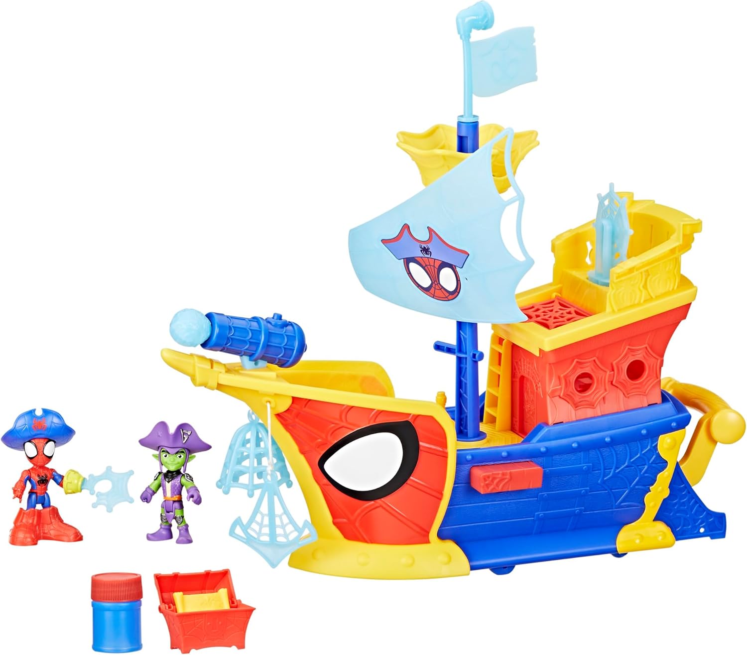 Hasbro -  Spiderman Spidey Amazing Friends, Water-Webs Ahoy Bubble Pirate Ship Toy G0666