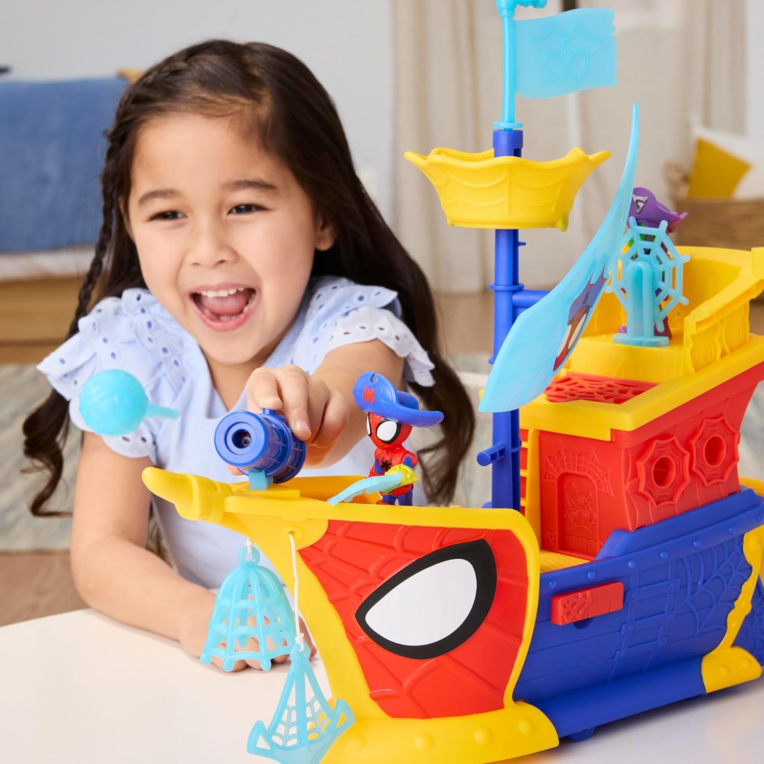 Hasbro -  Spiderman Spidey Amazing Friends, Water-Webs Ahoy Bubble Pirate Ship Toy G0666