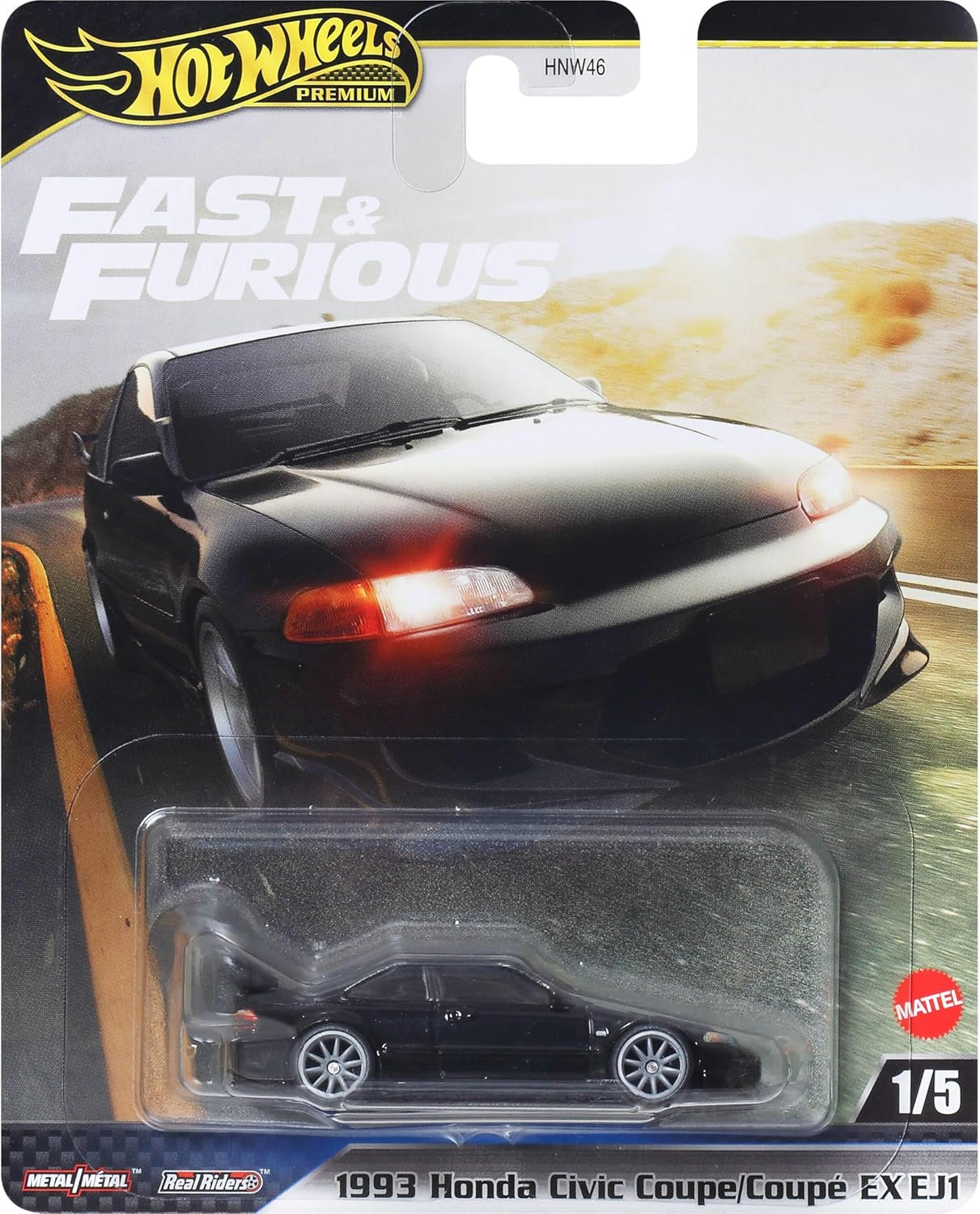 Mattel - Hot Wheels Premium, Fast And Furious, 1993 Honda Civic Coupe/Coupe EX EJ1 1/5 JBL90 (HNW46)
