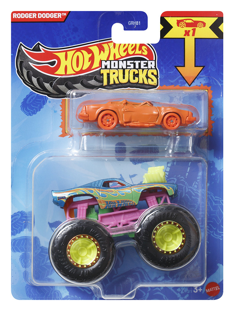 Mattel Hot Wheels - Monster Truck Με Αυτοκινητάκι, Rodger Dodger JCG44 (GRH81)