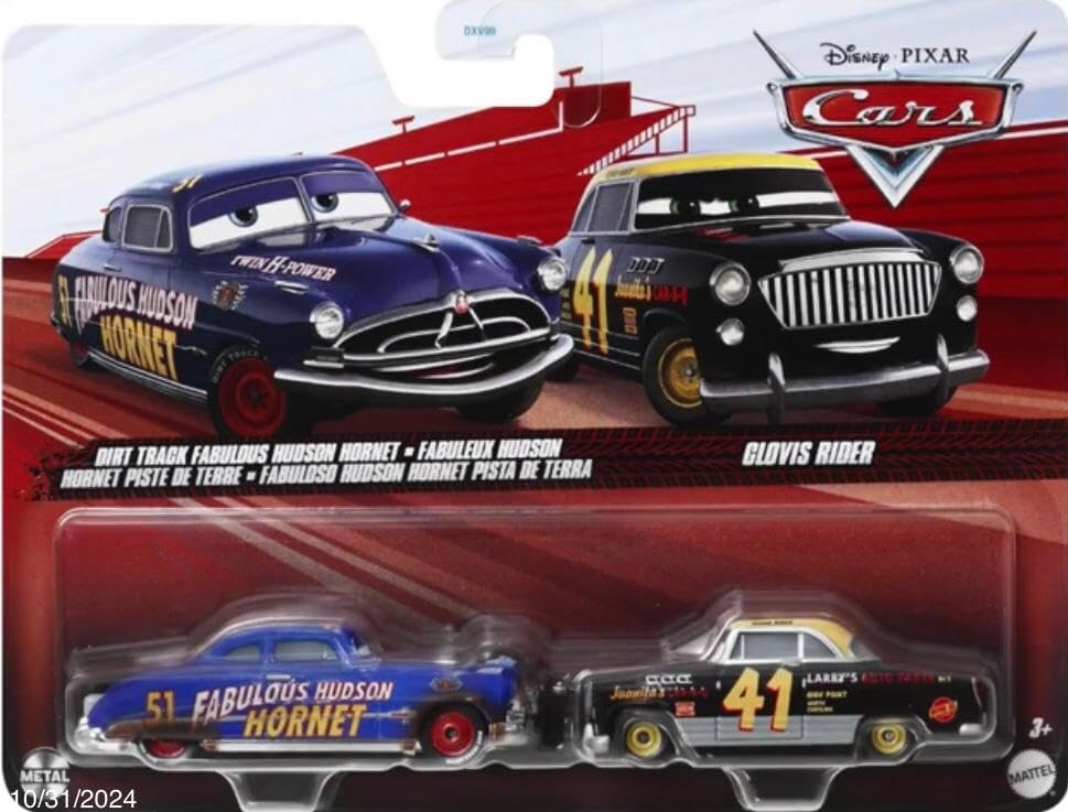 Mattel Cars - Σετ Με 2 Αυτοκινητάκια, Dirt Track Fabulous Hudson Hornet & Clovis Rider JDH44 (DXV99)