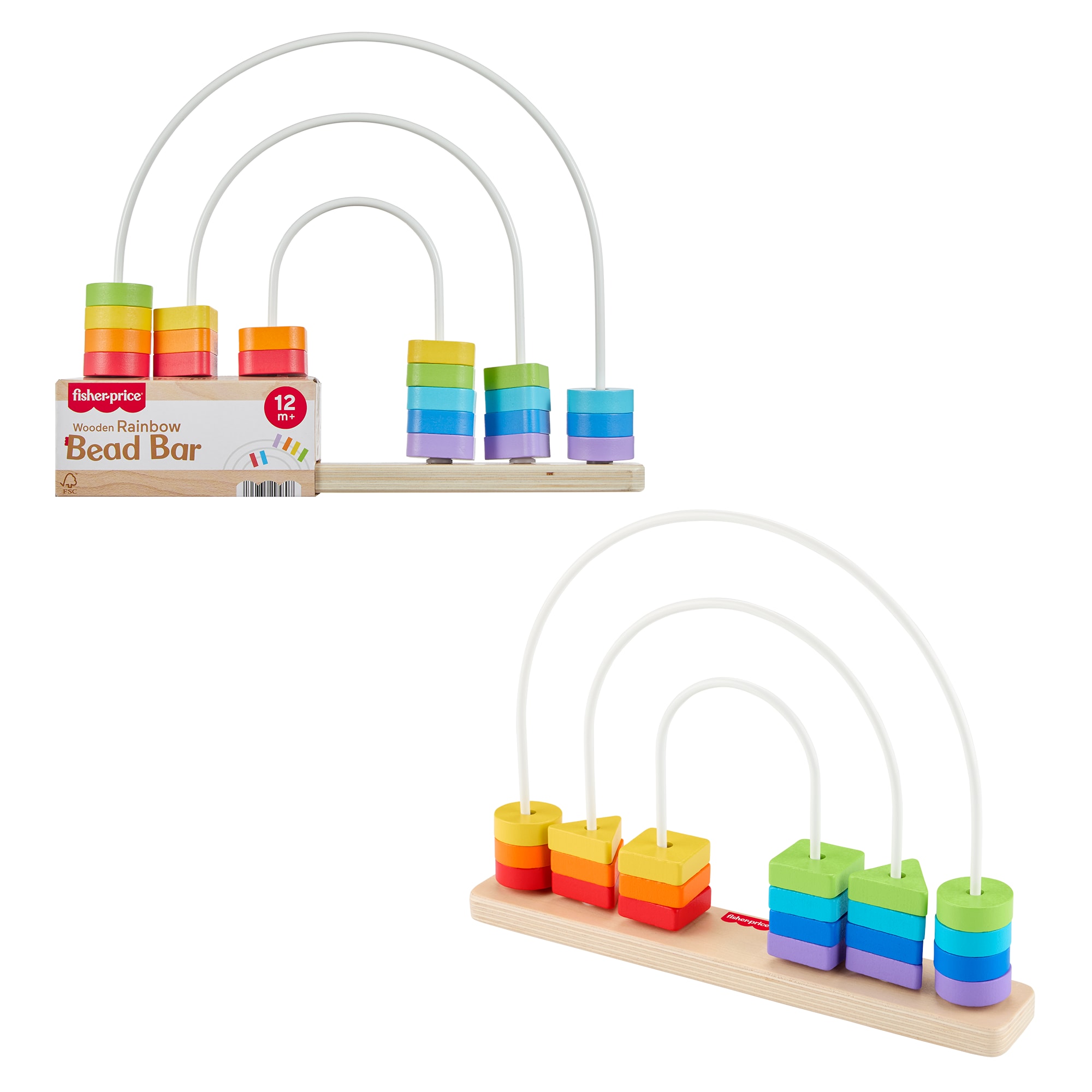 Fisher Price - Wooden Rainbow Bead Bar Maze JFG15