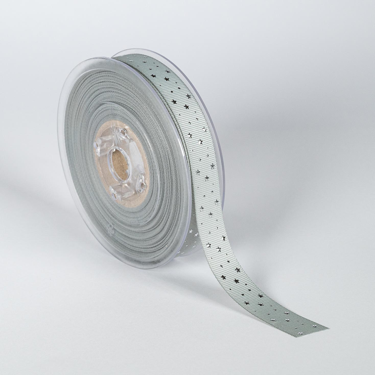 Kyriacou - Κορδέλα Gros 15mmX25M, Ανάγλυφη Μεταλλική, Stars, Grey/Silver JGROXSM1STA02-X15X25-0405XX