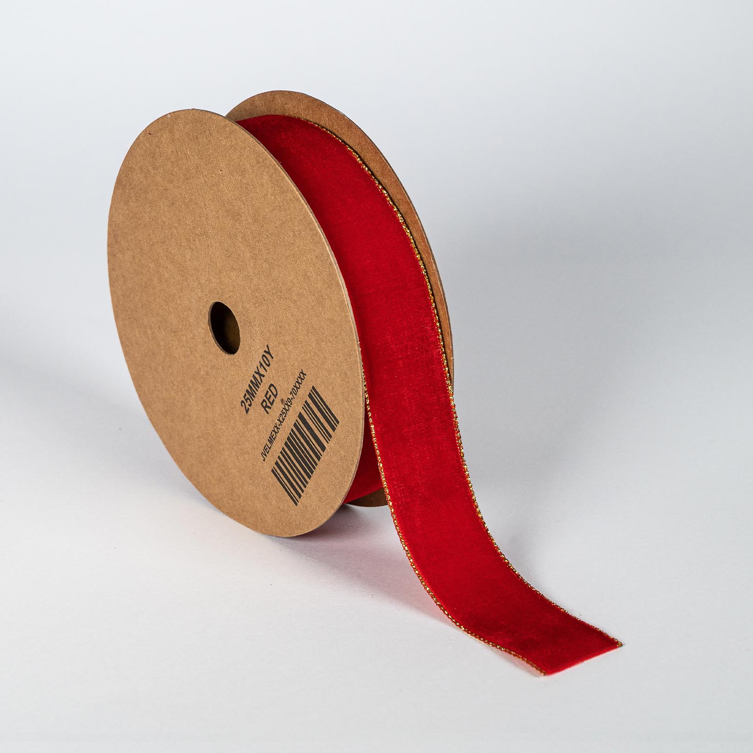 Kyriacou - Κορδέλα Βελούδο Με Μεταλλικά Ουγιά, 25mmX9M, Red JVELMEXX-X25XX9-70XXXX