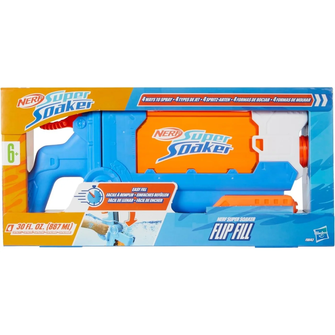 Hasbro Nerf -  Super Soaker , Flip Fill Water Blaster, 4 Spray Styles F8643