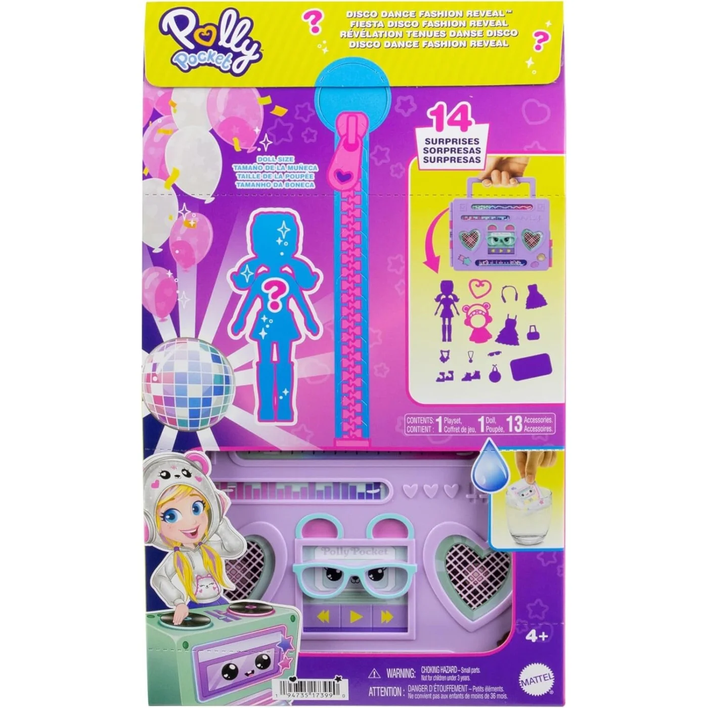 Mattel - Polly Pocket, Disco Fashion Reveal , Κουκλίτσα & Σετ Παιχνιδιού με Εκπλήξεις HRD65