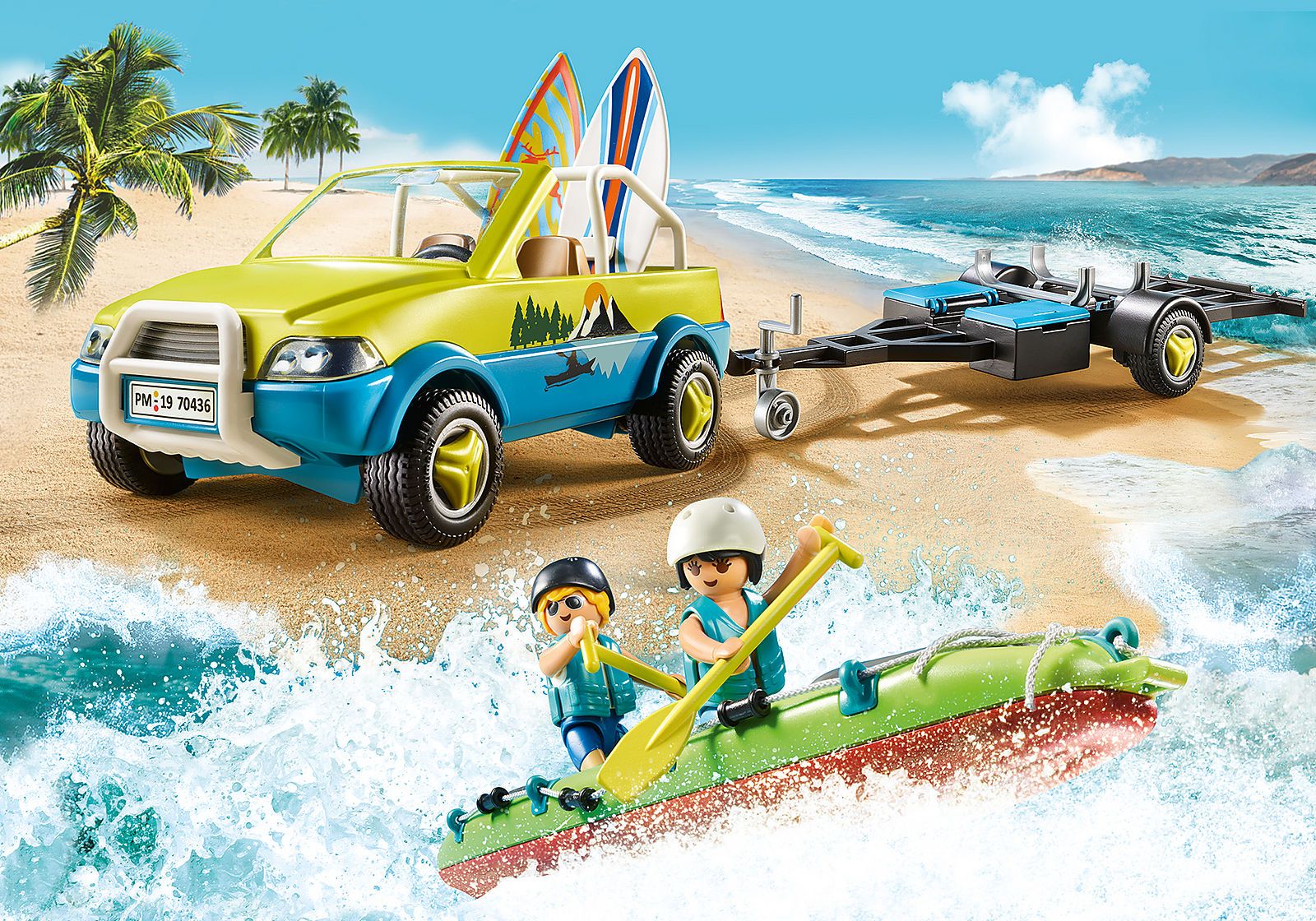 Playmobil Family Fun - Αυτοκίνητο Mε Aνοιχτή Oροφή Kαι Kανό 70436
