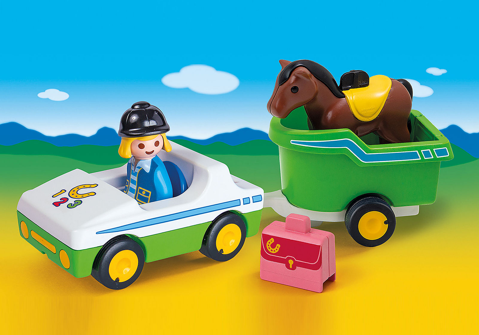 Playmobil 1.2.3 - Όχημα Με Τρέιλερ Μεταφοράς Αλόγου 70181