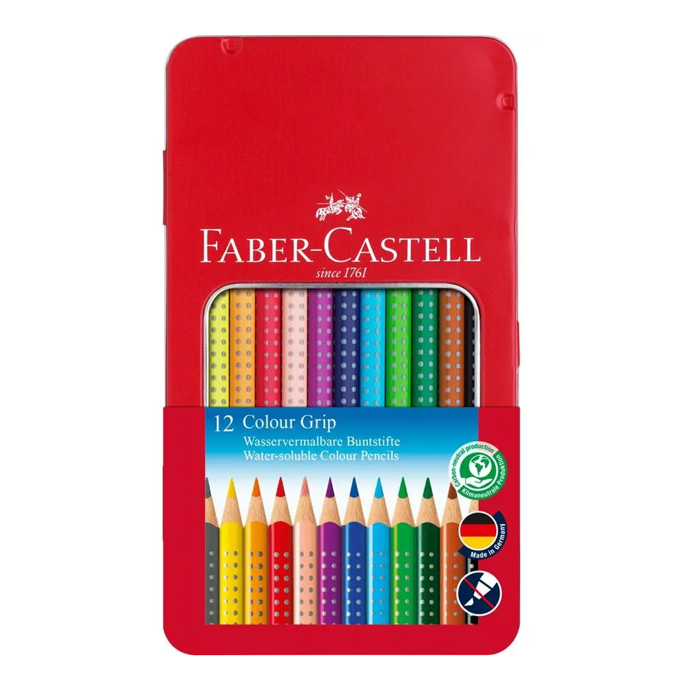 Faber Castell - Ξυλομπογιές Grip Σε Κασετίνα Μεταλλική 12 Τμχ 112413