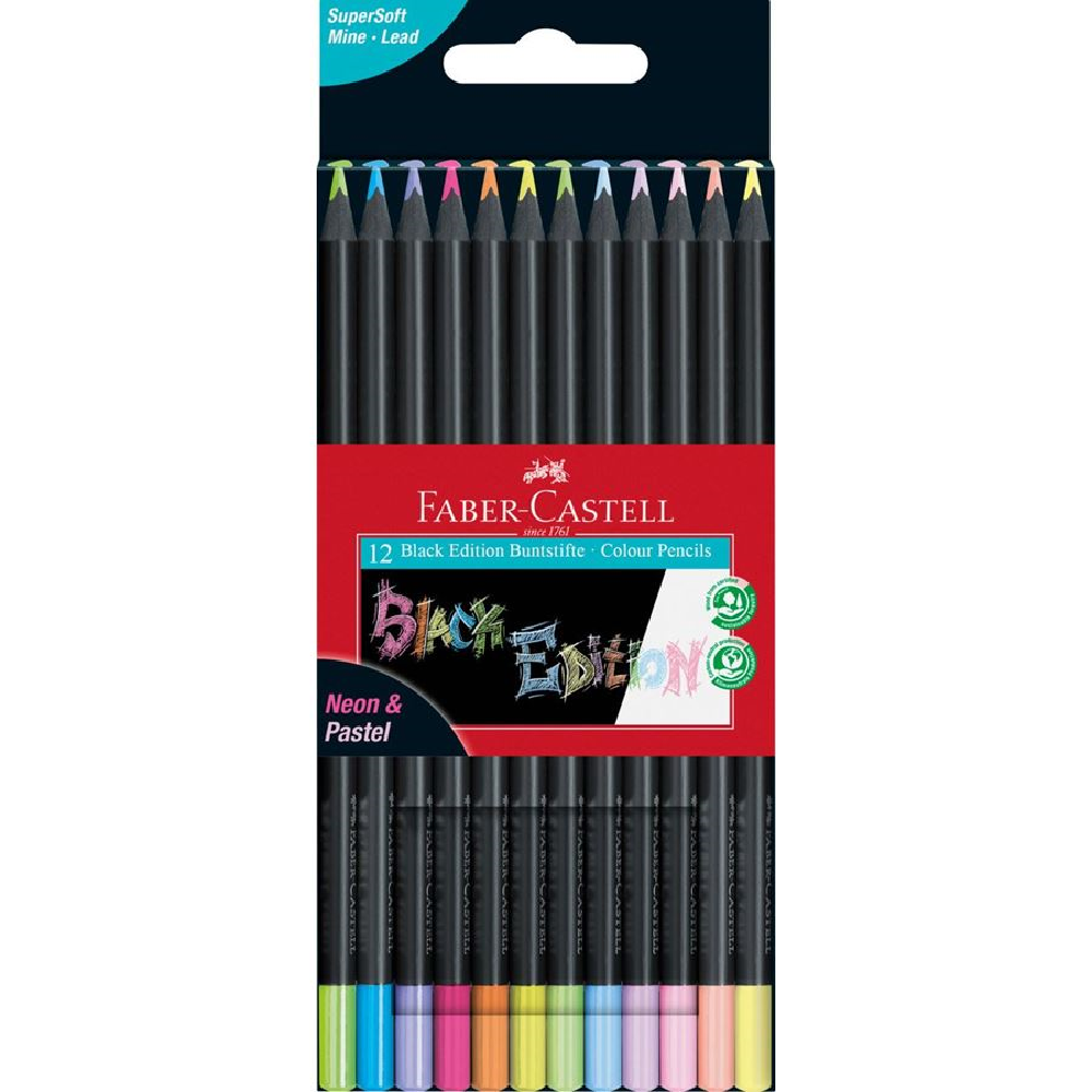 Faber Castell - Ξυλομπογιές Black, Neon & Pastel 12 Τεμ 116410