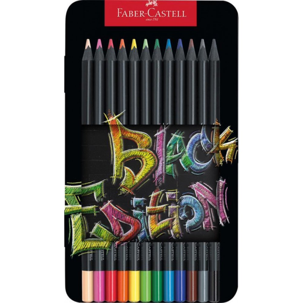 Faber Castell - Ξυλομπογιές Black Edition Σε Κασετίνα Μεταλλική 12 Τμχ 116413