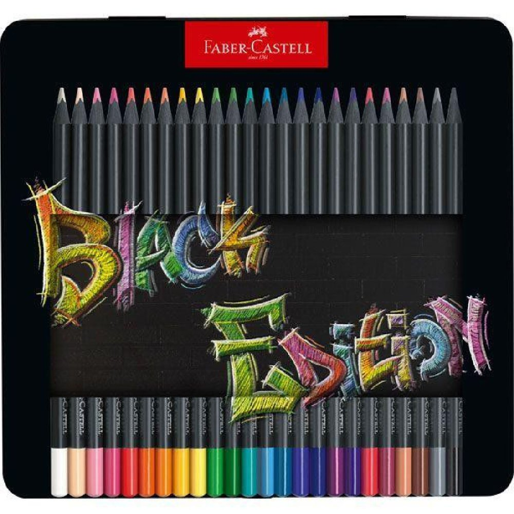 Faber Castell - Ξυλομπογιές Black Edition Σε Κασετίνα Μεταλλική 24 Τμχ 116425