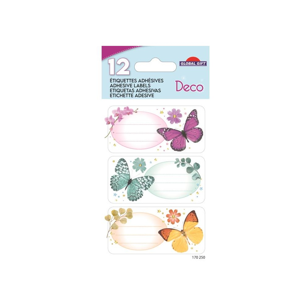 Global Gift - Ετικέτες Αυτοκόλλητες Τετραδίων Deco, Butterflies 12 Τμχ 170250