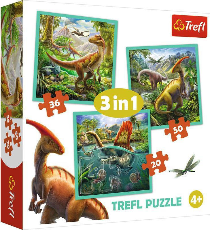 Trefl - Puzzle 3 in 1, The Extraordinary World Of Dinosaurs 20/36/50 Pcs 34837