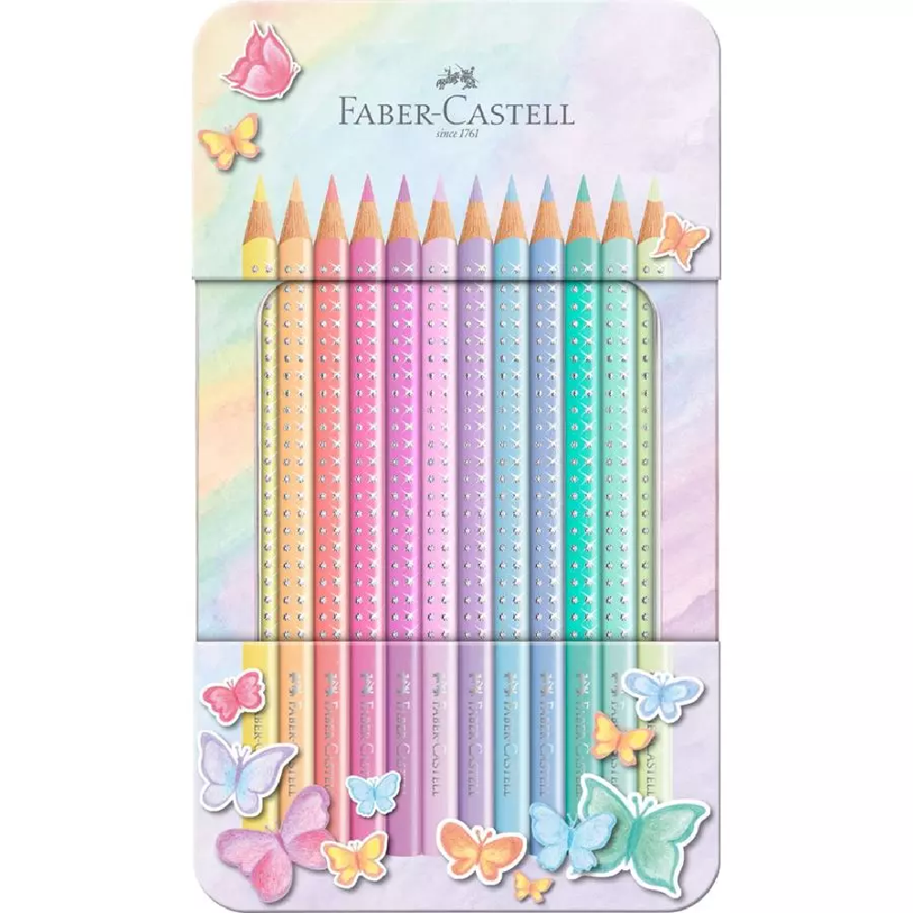 Faber Castell - Ξυλομπογιές Σε Κασετίνα Μεταλλική, Sparkle Pastel 12 Τμχ 201910