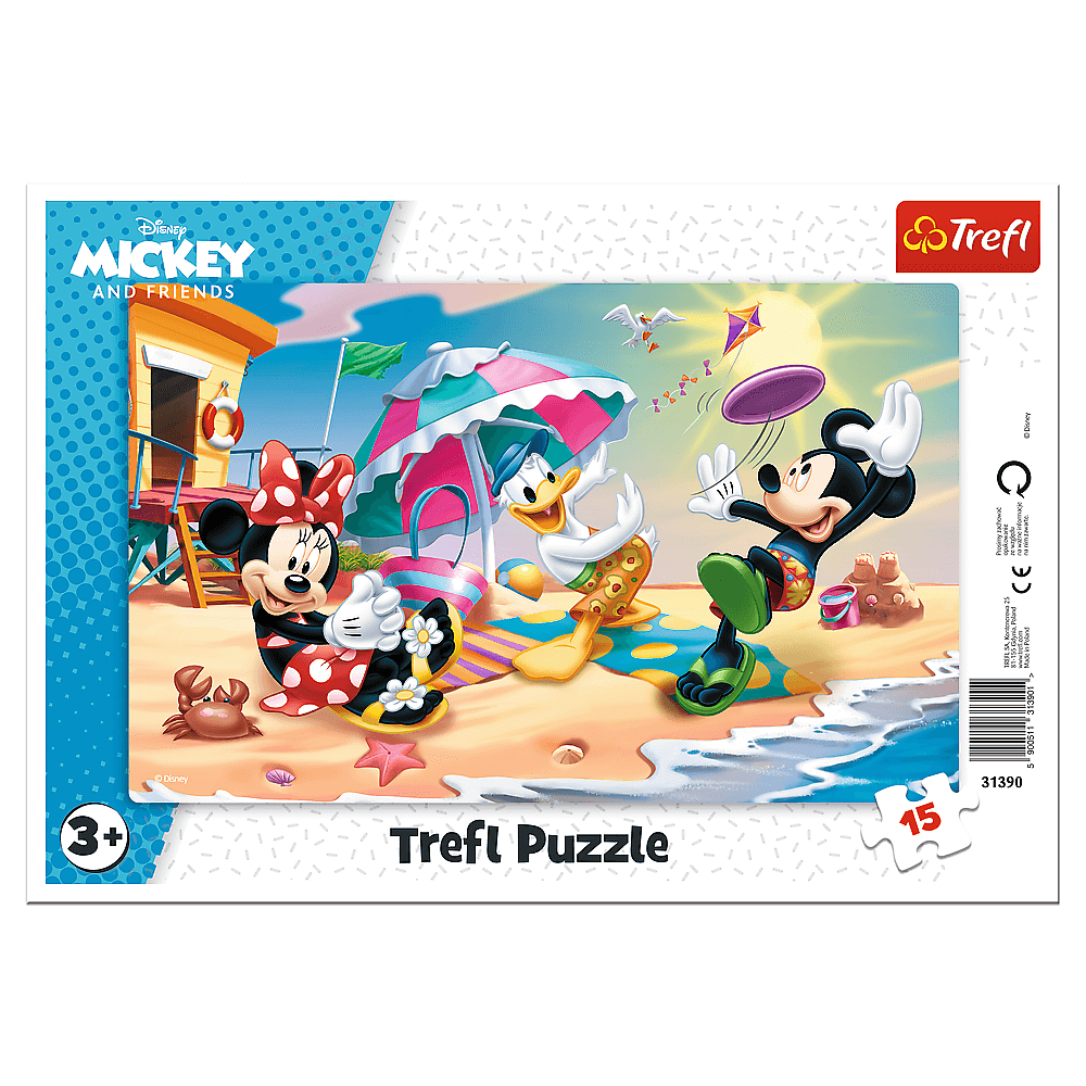 Trefl - Puzzle Frame Mickey And Friends, Play On The Beach 15 Pcs 31390
