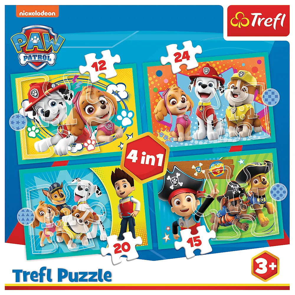 Trefl - Puzzle 4 in 1, Happy Paw Patrol Team 12/15/20/24 Pcs 34346