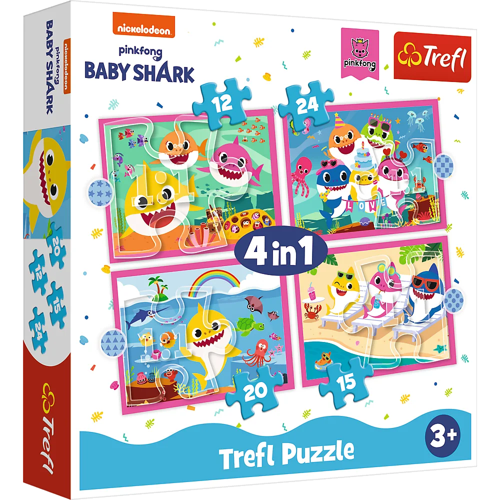 Trefl - Puzzle 4 in 1, The Shark Family 12/15/20/24 Pcs 34378