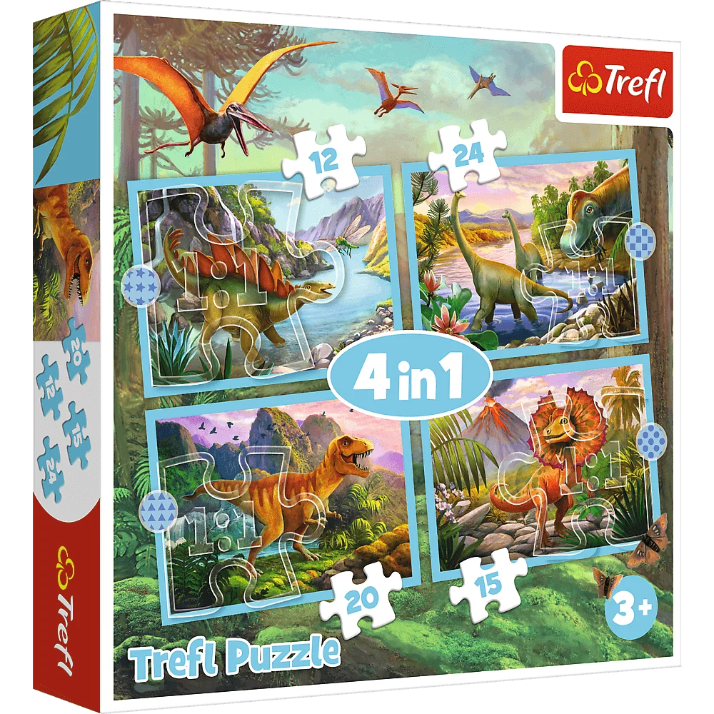 Trefl - Puzzle 4 in 1, Unique Dinosaurs 12/15/20/24 Pcs 34609