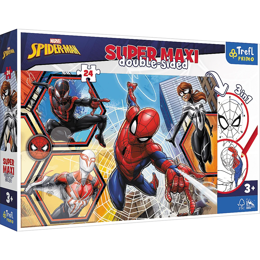 Trefl - Puzzle Super Maxi Double-Sided, Spiderman Goes Into Action 24 Pcs 41006