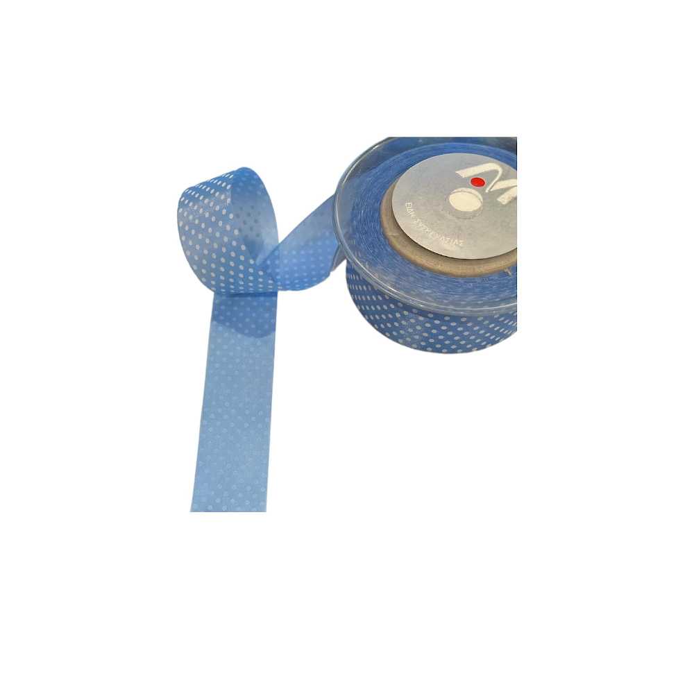 Markas - Κορδέλα Μονής Όψης Πουά, 35mmX18M Light Blue - White 48370
