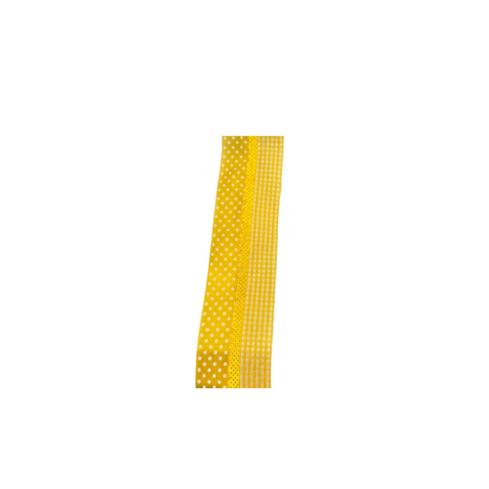 Markas - Κορδέλα Μονής Όψης Καρώ & Πουά, 35mmX9M Yellow - White 48388