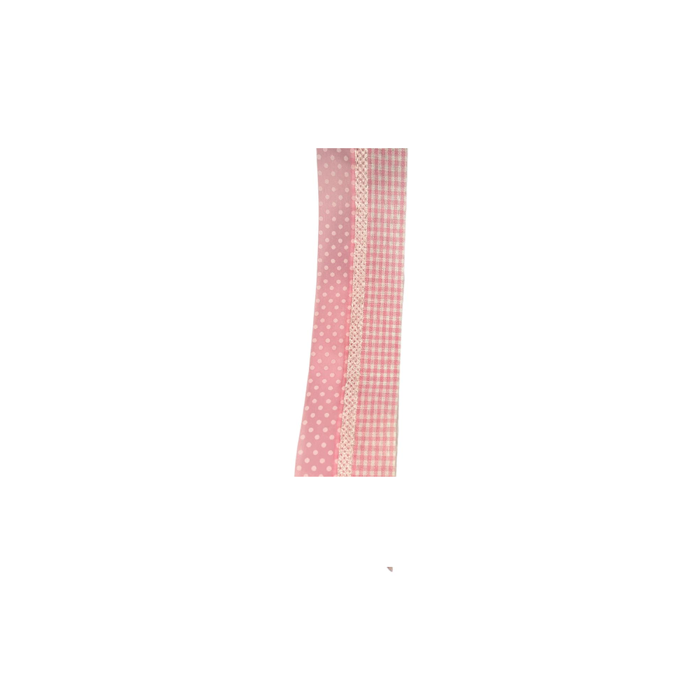 Markas - Κορδέλα Μονής Όψης Καρώ & Πουά, 50mmX9M Light Pink - White 48385